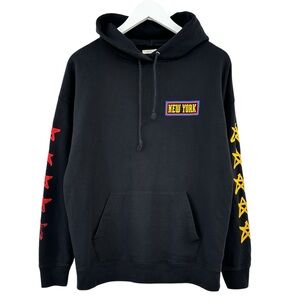 6397 New York Hoodie - Star Printed Sleeve Oversized Loose Fit Black Hoodie sz S